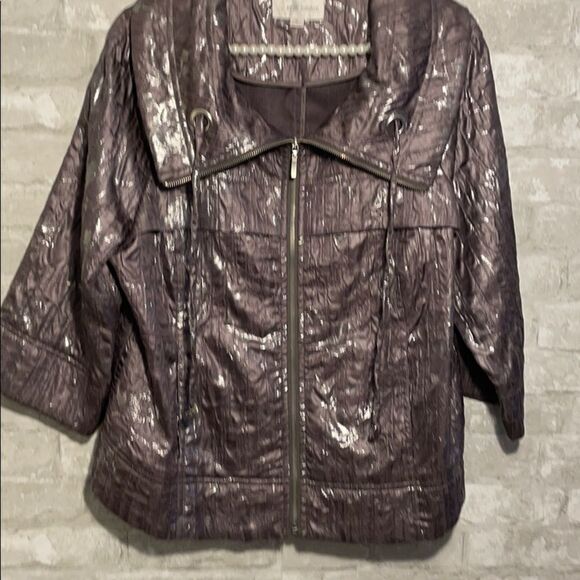 Erin London Pewter Glitz Bomber Jacket Quarter Sleeve, Pockets Size Medium - Picture 11 of 11